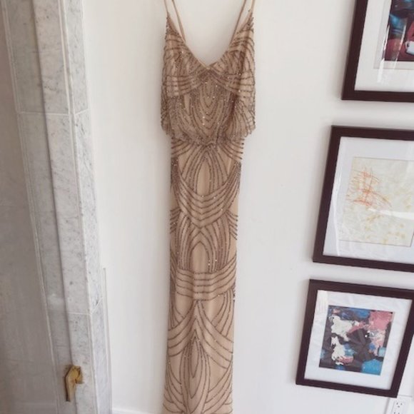 Adrianna Papell Beaded Tan Dress - Picture 1 of 8